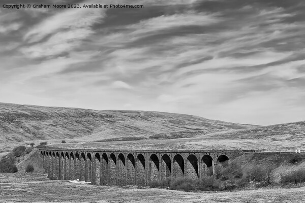 Ribblehead Viaduct from the west monochrome Picture Board by Graham Moore