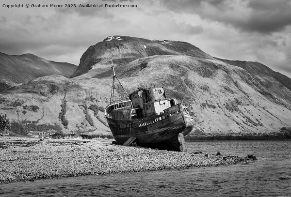 MV Dayspring wreck at Corpach monochrome Picture Board by Graham Moore