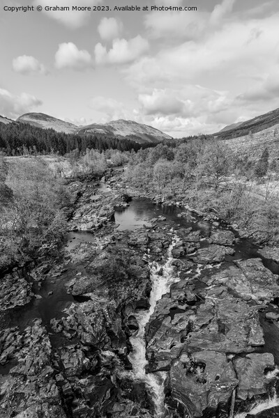 Falls of Orchy elevated view monochrome Picture Board by Graham Moore