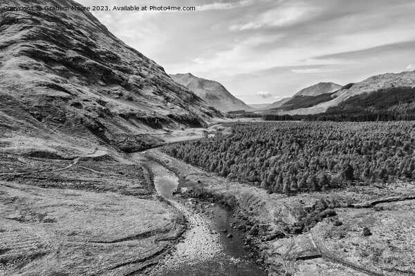 Glen Etive monochrome Picture Board by Graham Moore