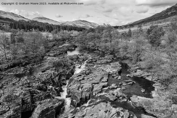Falls of Orchy monochrome Picture Board by Graham Moore