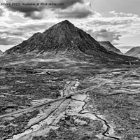 Buy canvas prints of Buachaille Etive Mor and River Etive monochrome by Graham Moore
