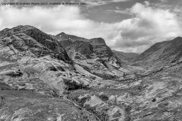 Glencoe three sisters monochrome Picture Board by Graham Moore