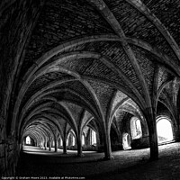 Buy canvas prints of Fountains Abbey cellarium fisheye by Graham Moore