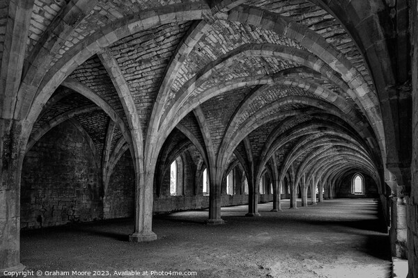 Fountains Abbey cellarium interior Picture Board by Graham Moore