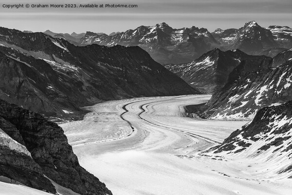 Aletsch Glacier monochrome Picture Board by Graham Moore