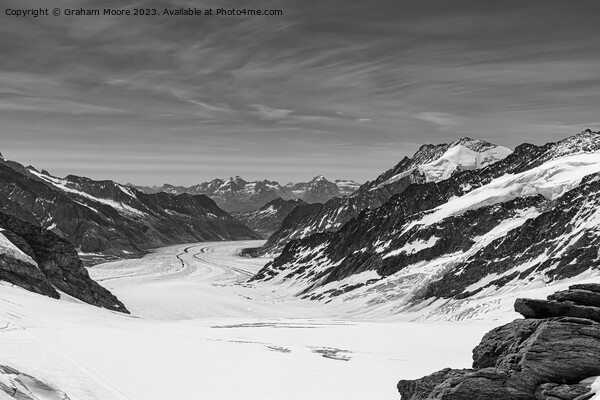 Aletsch Glacier from Junfraujoch monochrome Picture Board by Graham Moore