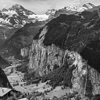 Buy canvas prints of Lauterbrunnen valley and Breithorn monochrome by Graham Moore