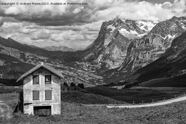 Grindelwald from Kleine Scheidegg monochrome Picture Board by Graham Moore