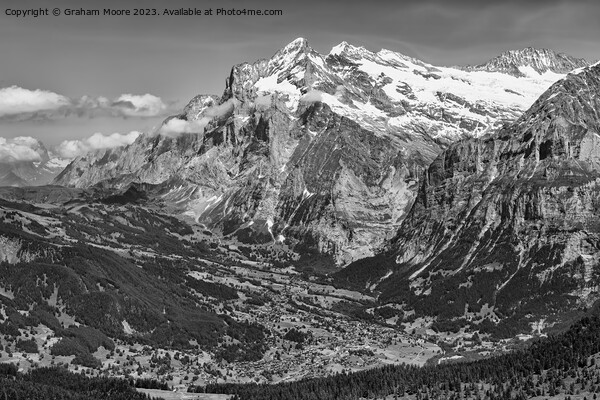 Grindelwald and Wetterhorn monochrome Picture Board by Graham Moore