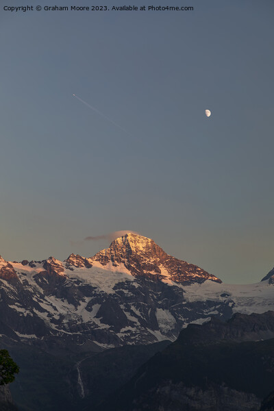 Jungfrau and Moon sunset Picture Board by Graham Moore