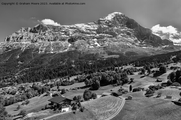 Eiger above Grindelwald monochrome Picture Board by Graham Moore