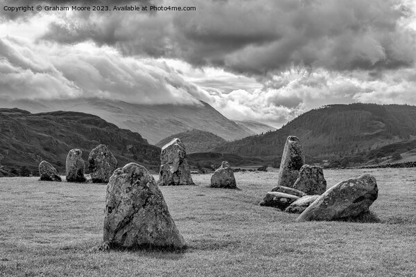 Castlerigg looking south monochrome Picture Board by Graham Moore