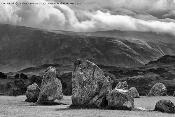 Castlerigg looking east monochrome Picture Board by Graham Moore