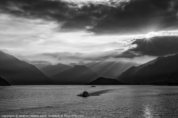 Late evening hydrofoil Lake Como monochrome Picture Board by Graham Moore
