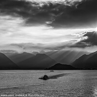 Buy canvas prints of Late evening hydrofoil Lake Como monochrome by Graham Moore