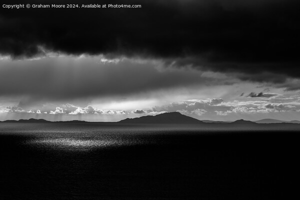 Hebridean sunset monochrome Picture Board by Graham Moore