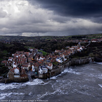 Buy canvas prints of Robin Hoods Bay evening moody sky by Graham Moore