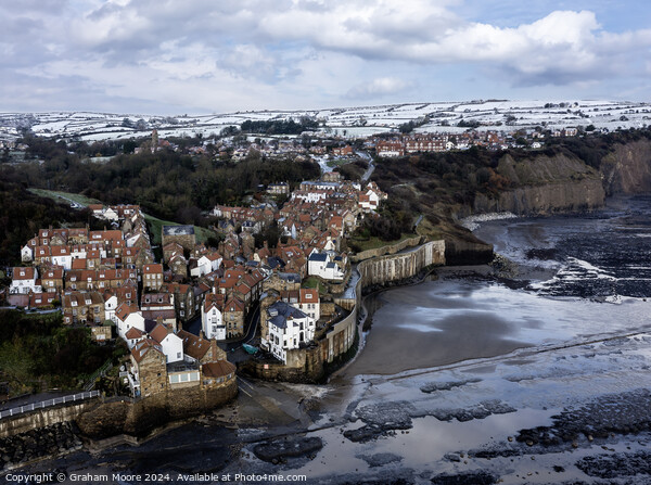 Robin Hoods Bay in snow Picture Board by Graham Moore