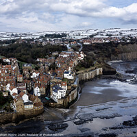 Buy canvas prints of Robin Hoods Bay in snow by Graham Moore