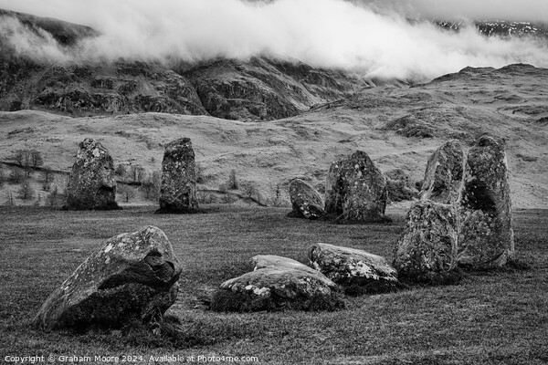 Castlerigg and Low Rigg monochrome Picture Board by Graham Moore
