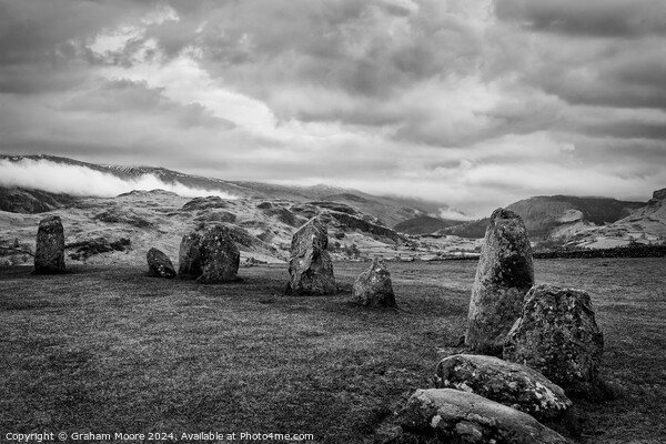 Castlerigg and High Rigg monochrome Picture Board by Graham Moore