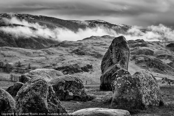 Castlerigg Low Rigg and Clough Head monochrome Picture Board by Graham Moore