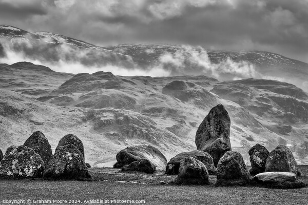 Castlerigg Low Rigg and Threlkeld Knotts monochrome Picture Board by Graham Moore
