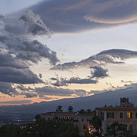 Buy canvas prints of Taormina sunset pan by Graham Moore
