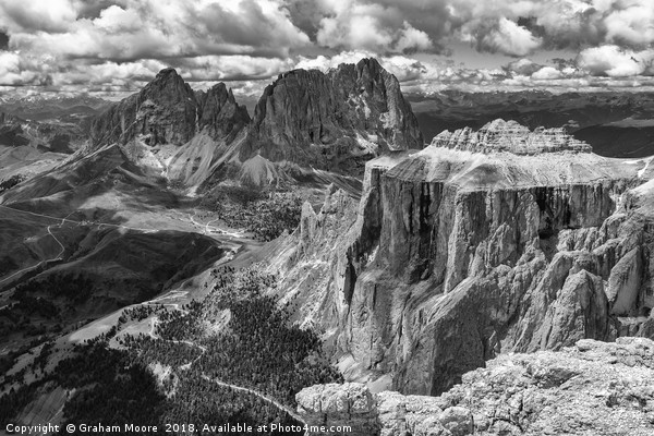 Sella Towers monochrome Picture Board by Graham Moore
