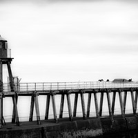 Buy canvas prints of Whitby harbour pier monochrome by Graham Moore