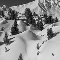 Buy canvas prints of Undulating snowy mountainscape monochrome by Graham Moore