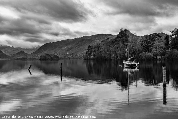 Derwentwater and Castle Crag monochrome Picture Board by Graham Moore