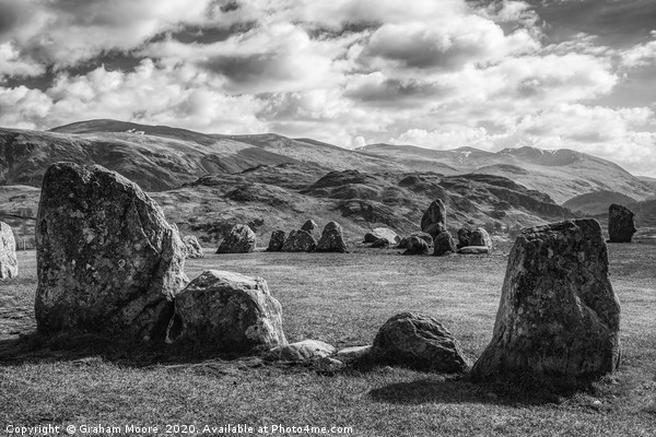 Castlerigg and High Rigg monochrome Picture Board by Graham Moore