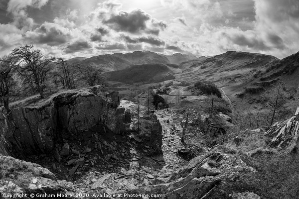 Castle Crag quarry monochrome Picture Board by Graham Moore