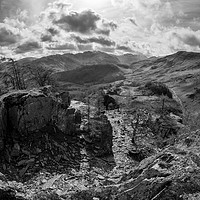 Buy canvas prints of Castle Crag quarry monochrome by Graham Moore