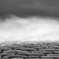 Buy canvas prints of Waves on cobbles monochrome by Graham Moore