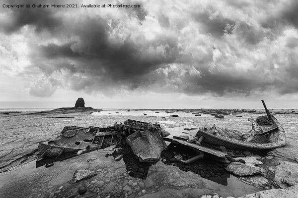 Black Nab and wreck monochrome Picture Board by Graham Moore