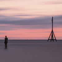 Buy canvas prints of  Pink sunset at Crosby beach by Paul Farrell Photography
