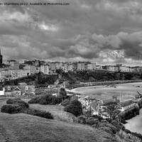 Buy canvas prints of Grey Skies over Tenby Black and White by Martin Chambers