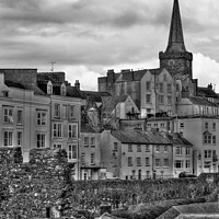 Buy canvas prints of Tenby Town from Castle Hill Black and White by Martin Chambers