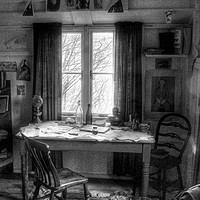 Buy canvas prints of Dylans Desk in The Writing Shed  by Martin Chambers
