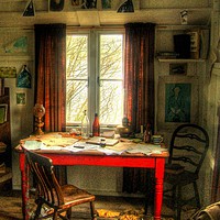 Buy canvas prints of Dylans Desk in The Writing Shed by Martin Chambers