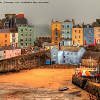 Buy canvas prints of Tenby Harbour Beach and Georgian Houses by Martin Chambers