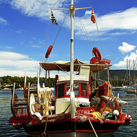 Buy canvas prints of  Fishing Boat, Fiskardo by Sarah George