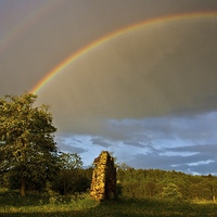 Buy canvas prints of Double Rainbow at Waverley Abbey by Sarah George