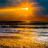 Buy canvas prints of Gold sunlight sunbeams at sunset by Michael Goyberg