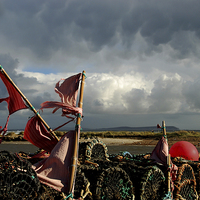Buy canvas prints of Ragged Flags and Lobster Pots by Karen Magee