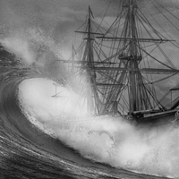 Buy canvas prints of HMS Warrior High seas 1860  B&W by stewart oakes