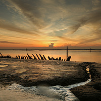 Buy canvas prints of Wreck, Water and Sunset. by Howie Marsh